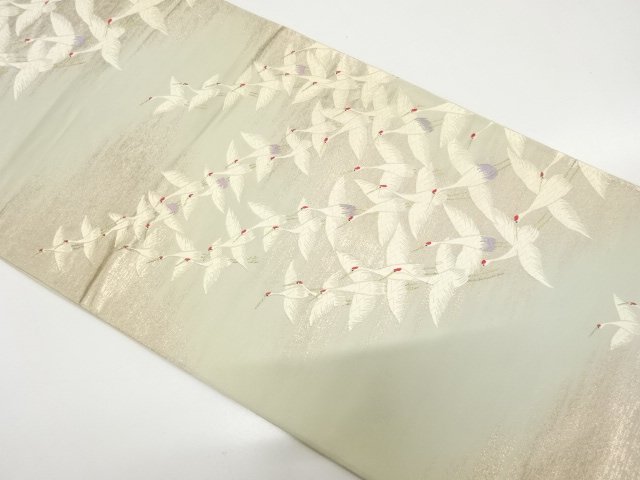 JAPANESE KIMONO / ANTIQUE FUKURO OBI / SILK / WOVEN CRANES